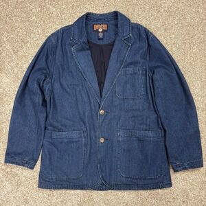Duluth Trading Co Denim Chore Blazer Mens L Blue Cotton Workwear Jacket Utility